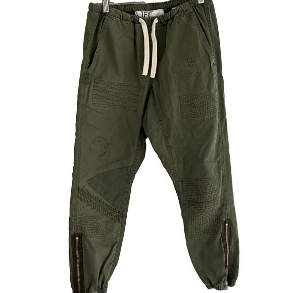 Free City Pants Size XS Olive Green Jogger Patchwork Zipper Cotton - Picture 1 of 13